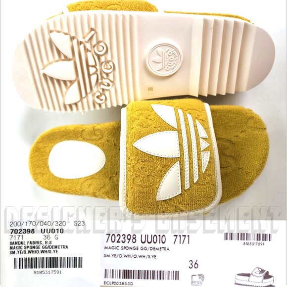 GUCCI x Adidas woman 36EU- 6US Yellow GG Sponge & Trefoil platform Slide sandals - Picture 6 of 11